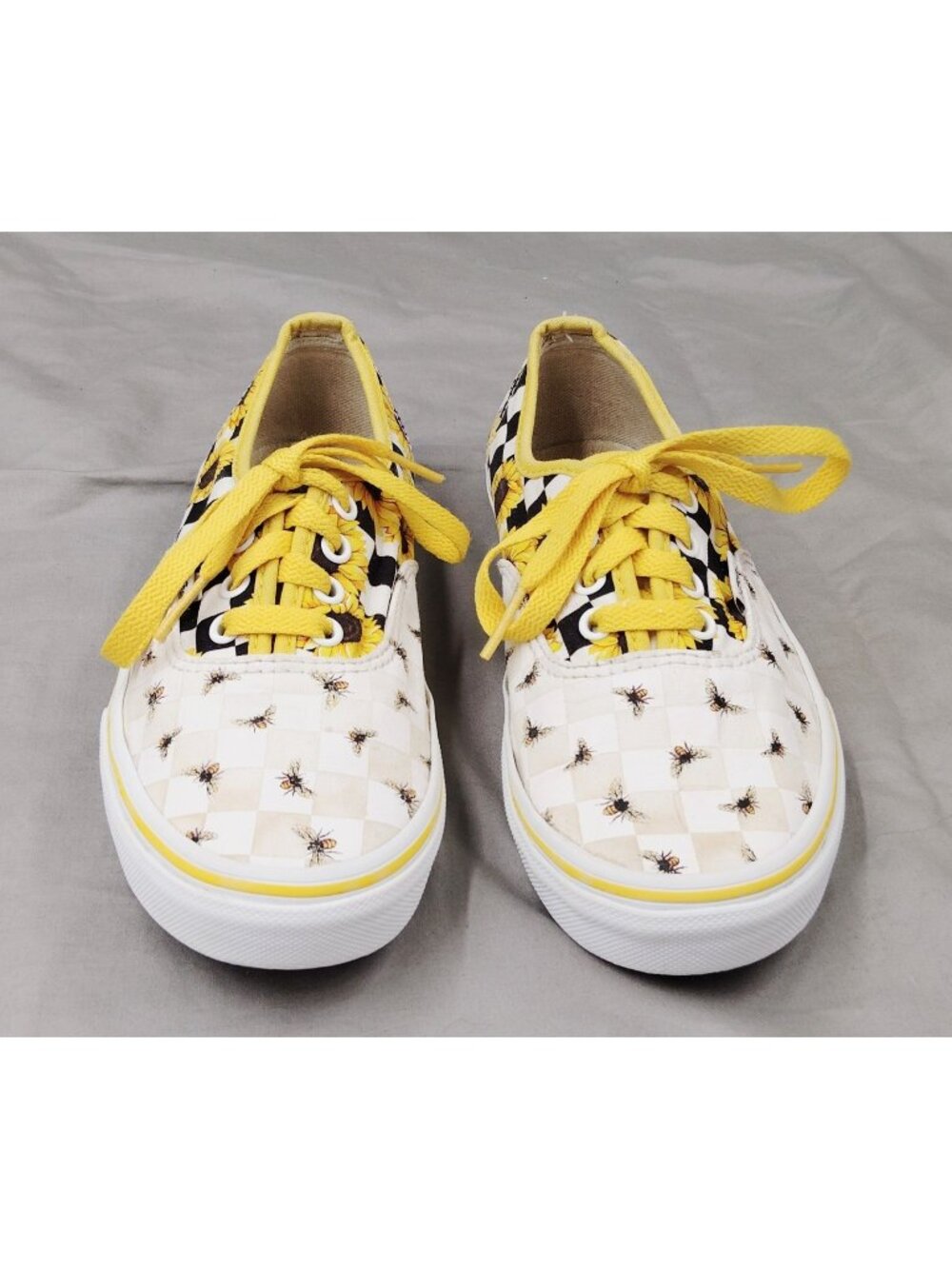 Vans Authentic Sunflower Bee Checkerboard Shoes Yellow Youth Size 3 Canvas